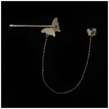 个性设计一体式耳环发夹一字夹女边夹侧边夹发卡蝴蝶耳钉S925银针