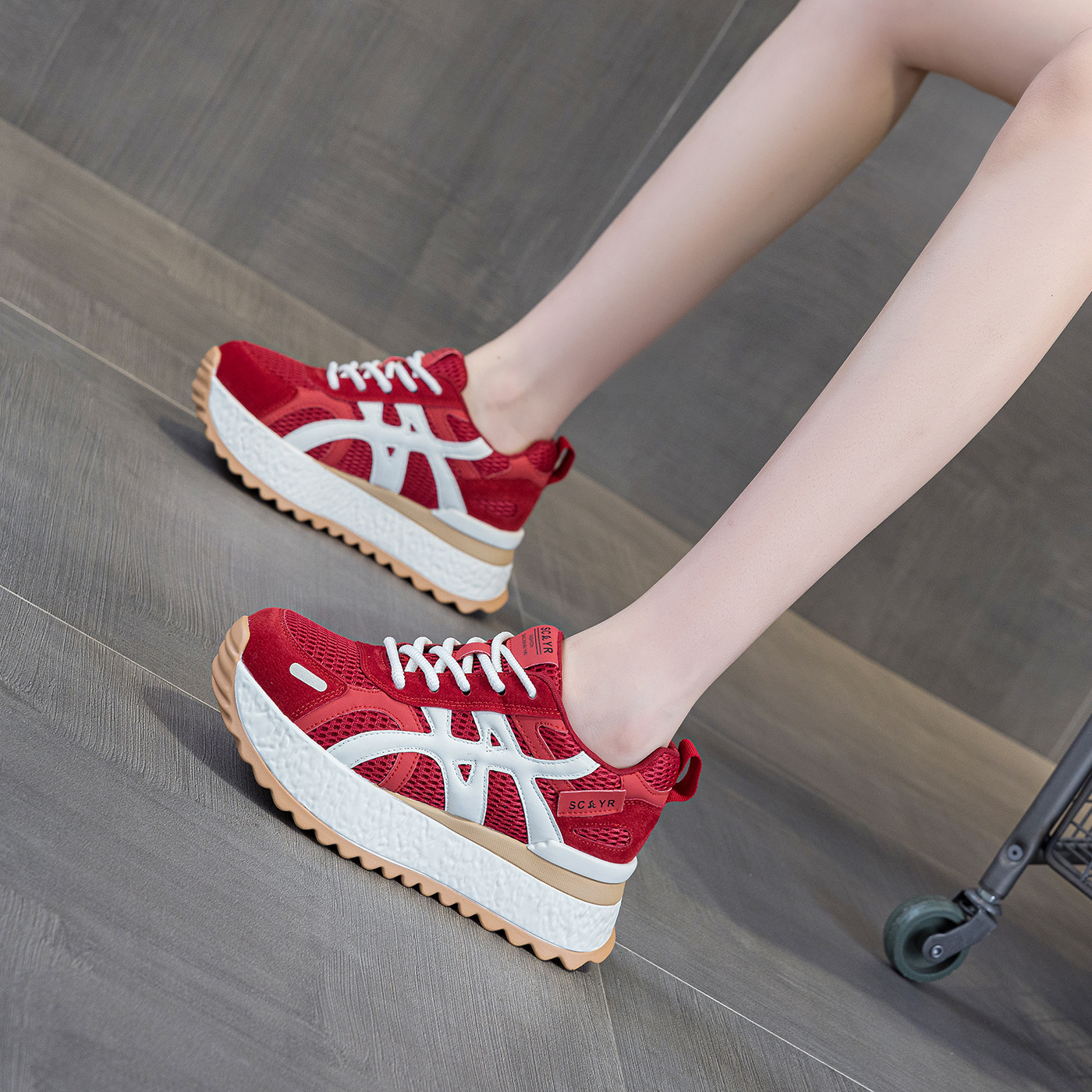 Giày sneaker nữ đế dày chunky phong cách thể thao thời trang mới thu 2026 — M2878 đen, M 2878m màu, M2878 màu đỏ, M2878 màu xanh lá cây