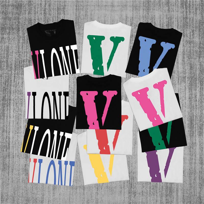 2024 New Cross-Border European and American Trendy Brand Vlone Big V Print Limited Edition Casual Sports Short-Sleeved T-Shirts for Men and Women