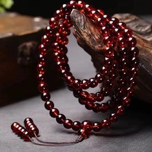 厂家直供缅甸血丝珀108颗佛珠多圈男女圆珠手项链琥珀天然礼物直