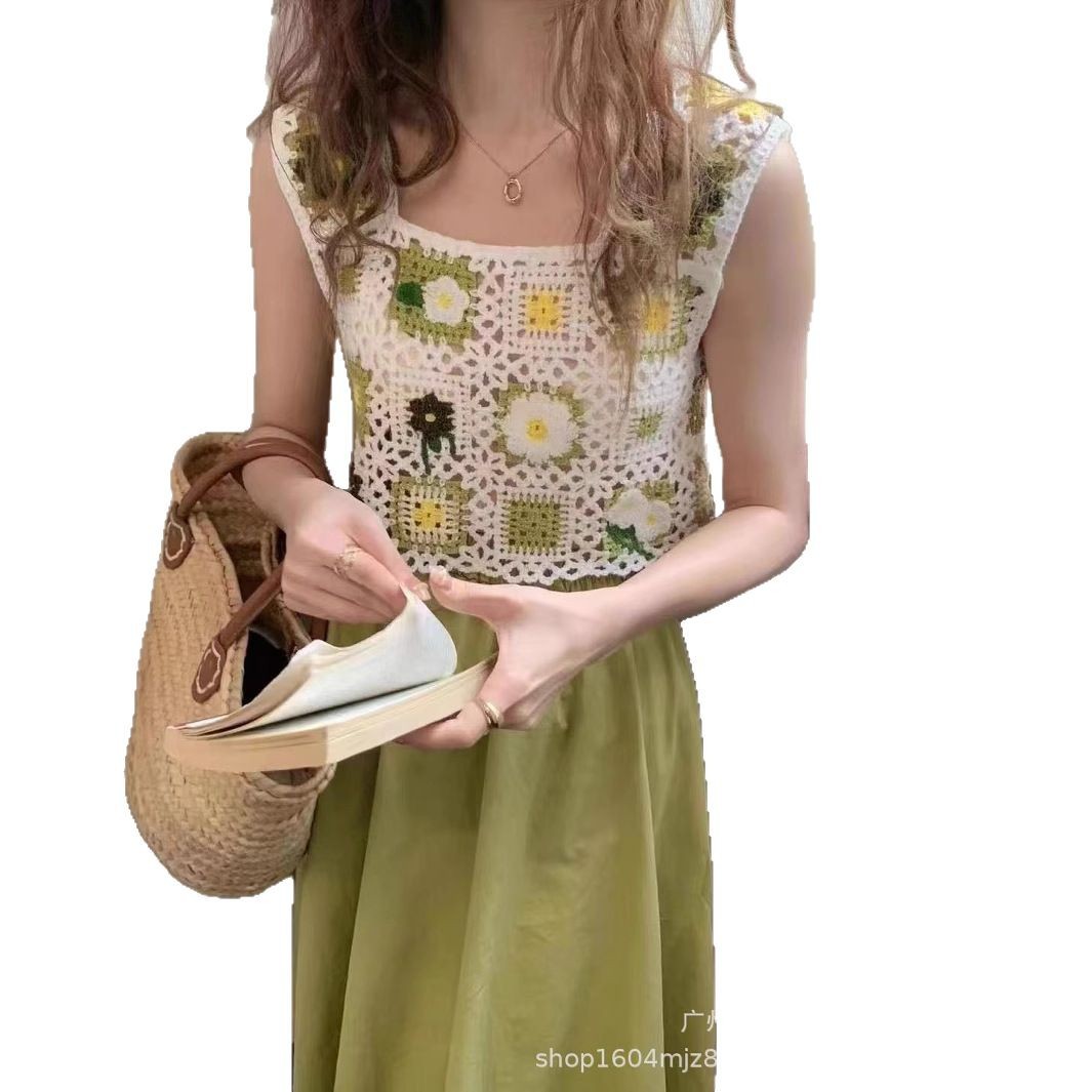 Retro knitted spring short lace vest sleevless