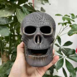 万圣节火炉烧烤派对装饰仿真骷髅头道具恐怖陶瓷摆件跨境