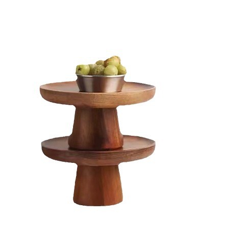 Retro pies altos Acacia pastel bandeja de madera sala de estar casera snack plato de postres estante de exhibición de madera snack plato de fruta