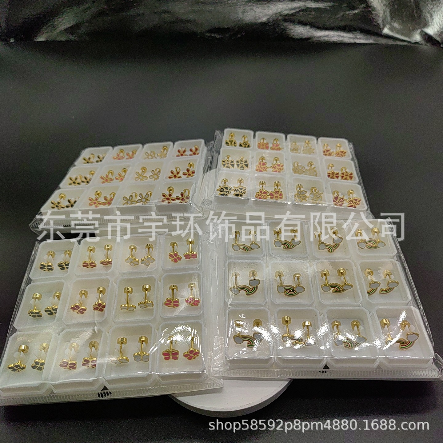 欧美跨境新款不锈钢滴油滴胶糖果色小花蝴蝶蜜蜂彩虹耳钉厂家直供