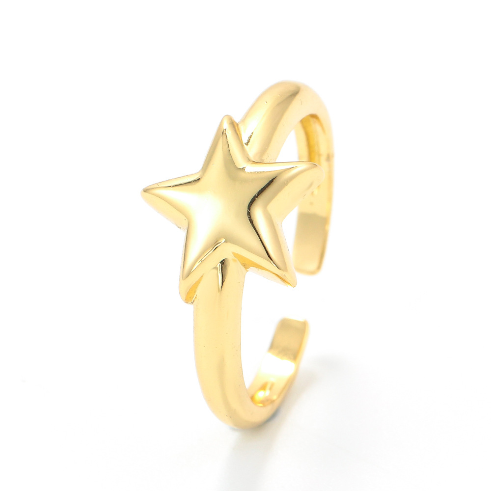 Wholesale Korean Micro-inlaid Five-pointed Star Gold Glossy Opening Ring Nihaojewelry display picture 1