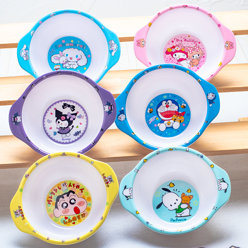 Baby Double-Eared Bowl, Cute Cartoon Melamine Imitation Porcelain, Infant Kindergarten Eating Bowl, Children's Suction Cup Small Bowl, Anti-Fall and Anti-Scald Tableware Baby Double-Eared Bowl, Cute Cartoon Melamine Imitation Porcelain, Infant Kindergarten Eating Bowl, Children's Suction Cup Small Bowl, Anti-Fall and Anti-Scald Tableware
