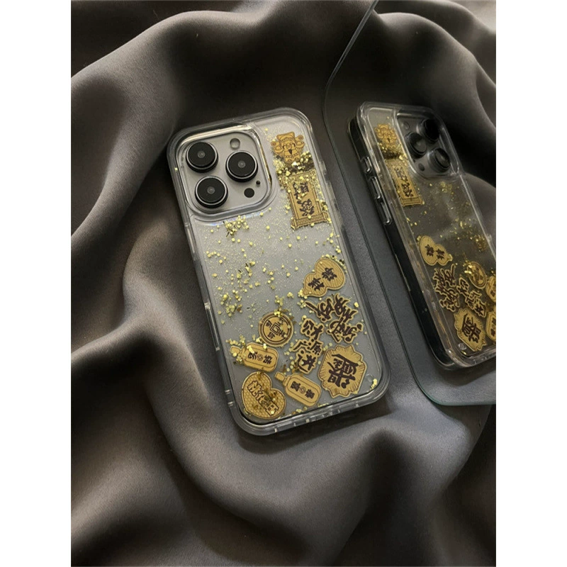 Кабельный Бог богатства Apple 16promax чехол для телефона прозрачный iPhone15/14/13/12/11 чехол для зыбучих песков