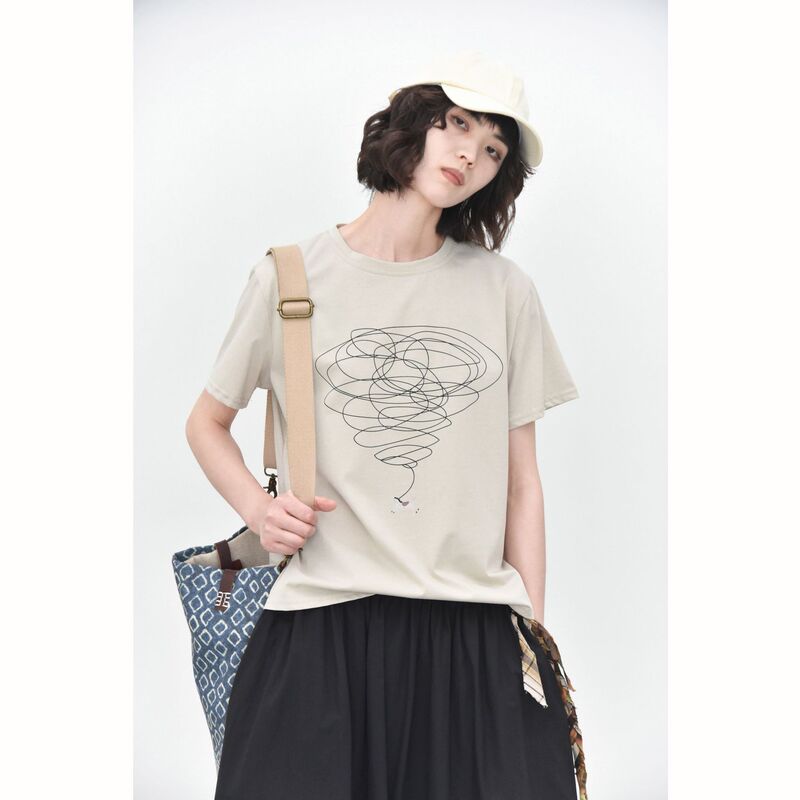 【Three and Two Collection】Free-Spirited Line Drawing Pony Print 26 Summer New Casual Short-Sleeve T-Shirt 37162 # 【Three and Two Collection】Free-Spirited Line Drawing Pony Print 26 Summer New Casual Short-Sleeve T-Shirt 37162 #