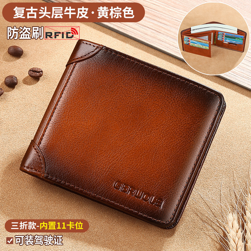 2025 nueva cartera de cuero auténtica para hombres cartera de gran capacidad corta horizontal cartera retro para hombres