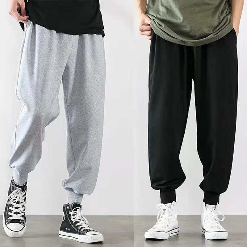 Spring and summer ankle-tied sports pants men's skinny pants cotton casual long pants thin loose harem pants closed sweatpants