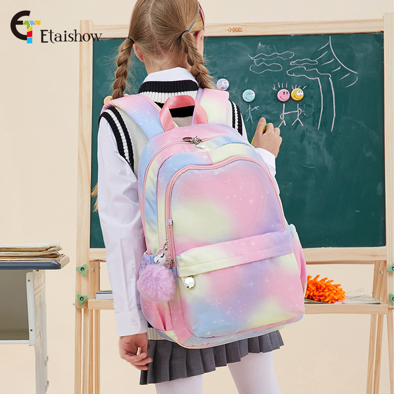 Mochila arcoíris de color degradado impermeable, ligera, gran capacidad, estilo escolar transfronterizo