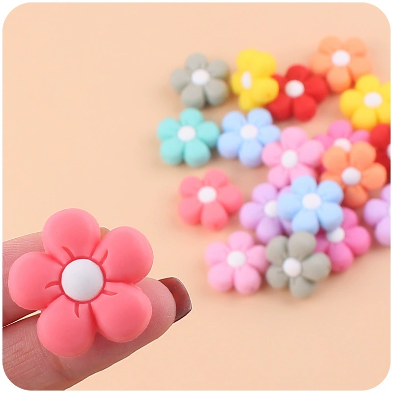 Cartoon silicone children's creative teether for baby, pacifier, chain, bracelet, toy with accessories, flowered, handmade