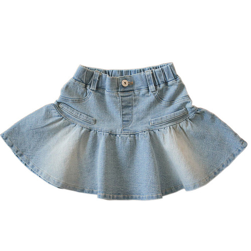 2024 Spring Collection Korean Children's Fashion Girl's Stylish Denim Semi-Skirt Versatile Short Skirt