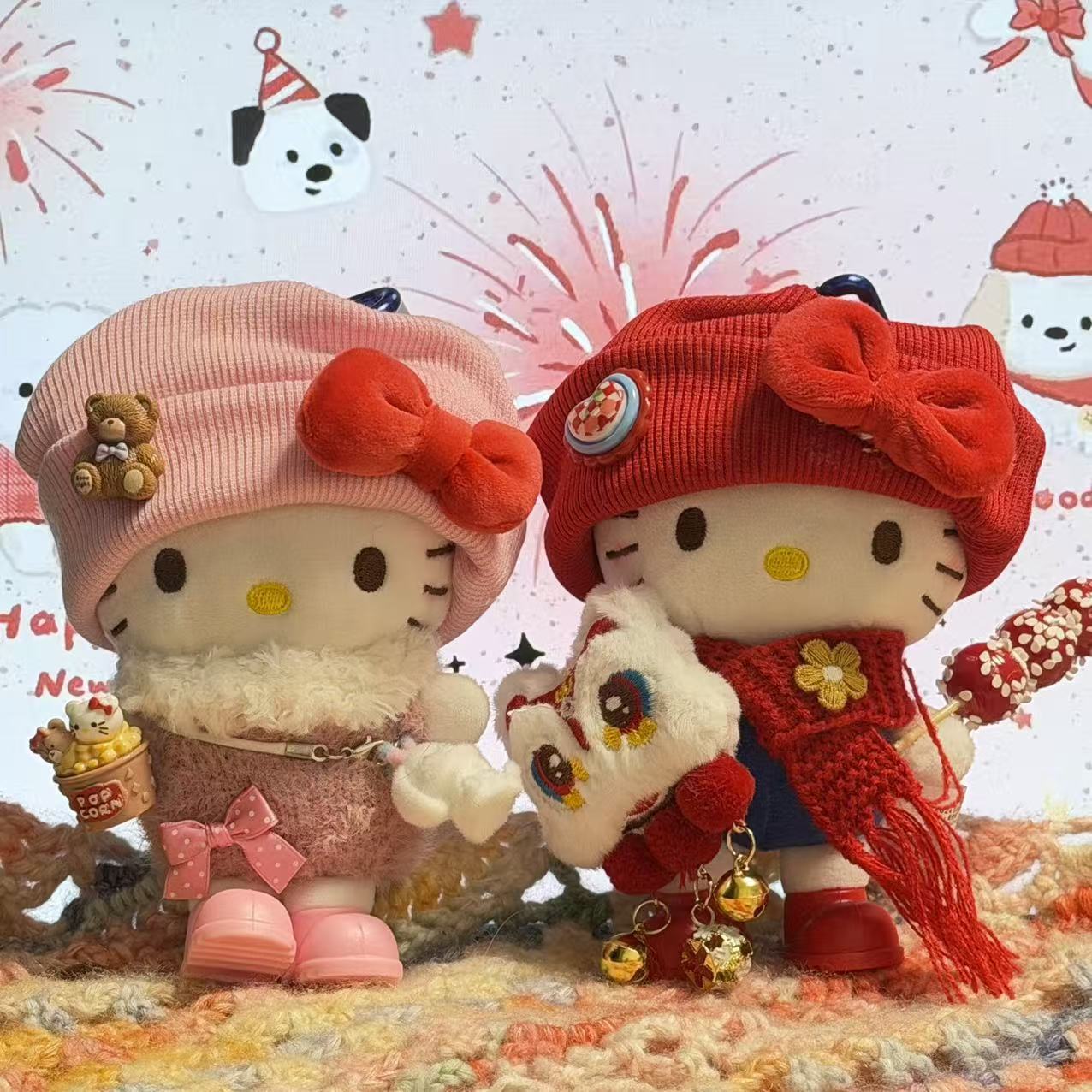New Year Red Lion Awakening Set Kitty Pendant Doll Stuffed Pendant Doll Keychain New Year Gift Good Meaning