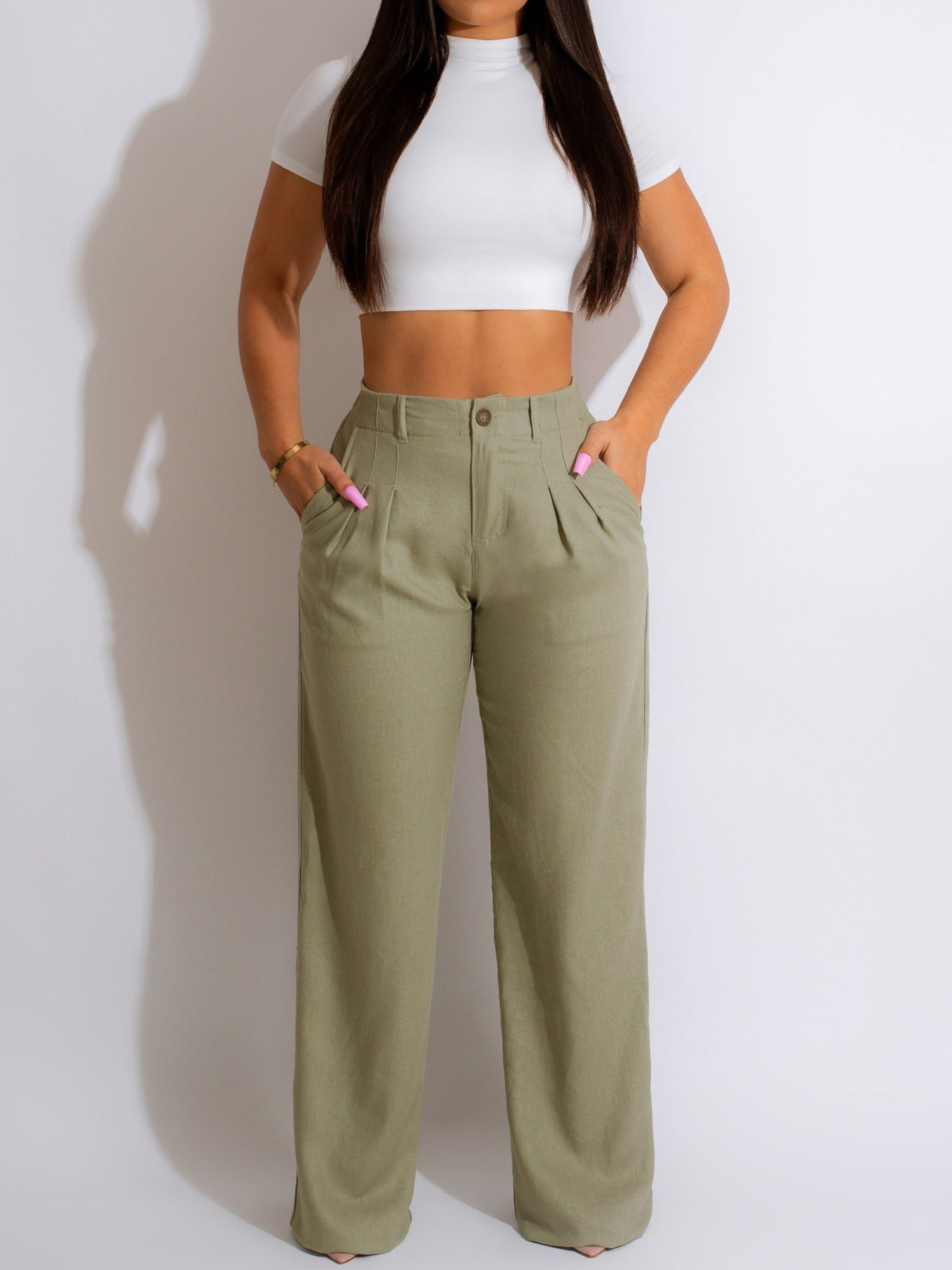Breathable Linen-Cotton Straight Leg Pants For Women – High-Waisted Summer Trousers, Lightweight & Office-Ready (Black/Mint/Blue/Orange/Red/Pink)_ecoleips.com