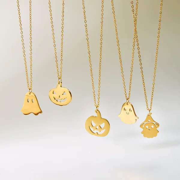 Cross-Border Halloween Hot-Selling Titanium Steel Necklace 18K Gold Pumpkin Head Wizard Hat Ghost Gothic Style Clavicle Chain Wholesale