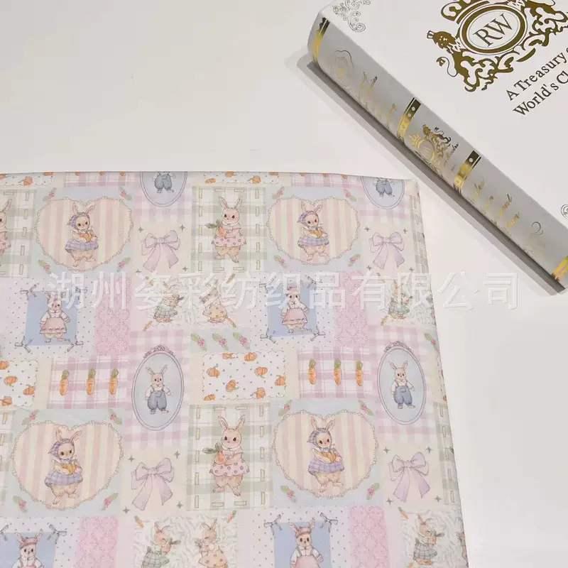 Хлопковая ткань с цифровым рисунком «кролик» для платьев, отрезы, 32 шт., детская одежда