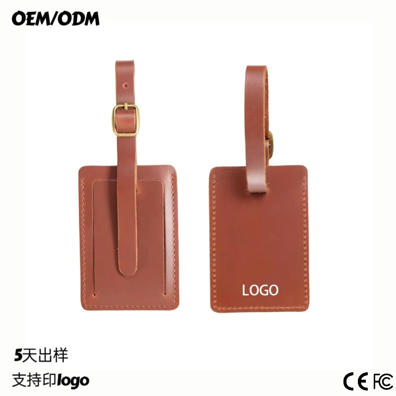 Factory wholesale genuine leather luggage tags, shipping identification tags, travel and business trip luggage anti-loss tags, can be printed with logo