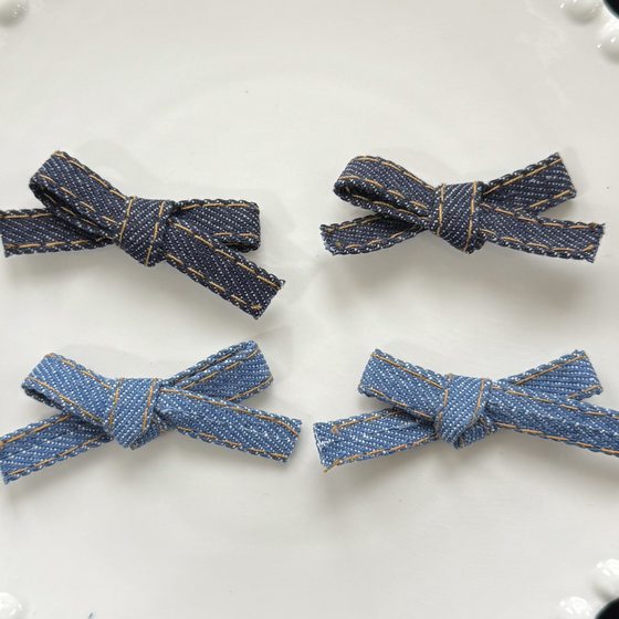 Vintage Denim blue bow fabric accessories diy hairpin headdress clothing footwear accessories with wholesale