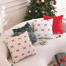 新款毛绒抱枕套 蝴蝶结花环刺绣圣诞节装饰沙发靠枕卧室床头靠枕