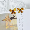 Retro acrylic resin handmade with bow, amber earrings