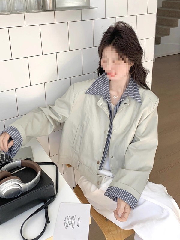 レトロ偽ツーピースレザージャケット女性のための春 2025 新しいデザインステッチ気質ハイエンド PU レザーショートジャケット|undefined