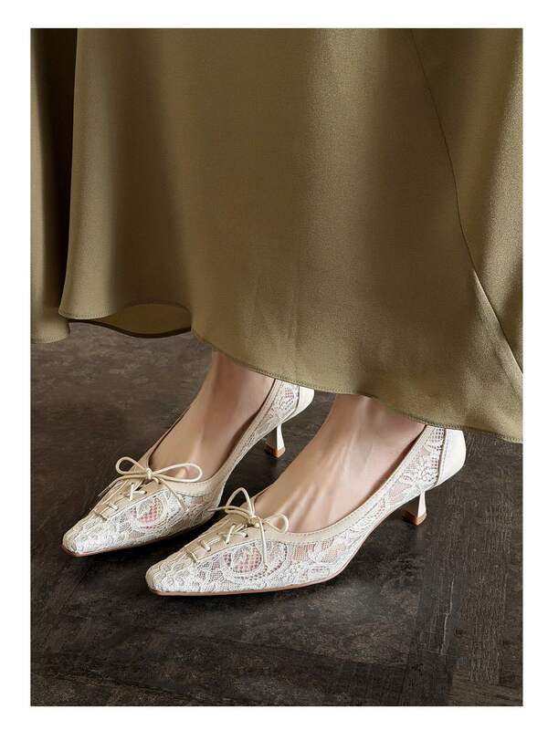 Super Comfortable~ French Fairy Style~ 5cm Thin Heel Lace Mesh High Heels Women's Summer Shoes New Chinese Style Breathable Sandals