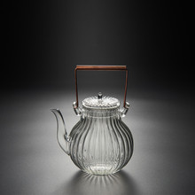 菊瓣紋煮茶壺銅把提梁耐熱壺高硼硅燒水壺泡茶壺電陶爐煮茶器