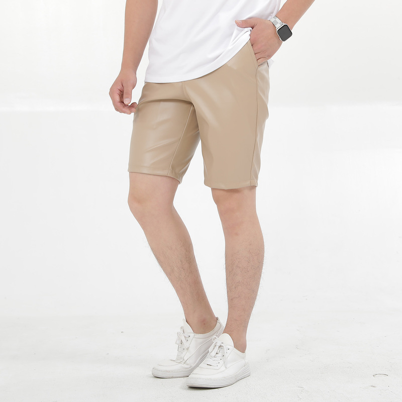 Summer Thin Cross-Border Youth Leather Pants Men's Elastic Colorful White Blue Black Leather Pants Men's Shorts Five-Quarter Pants