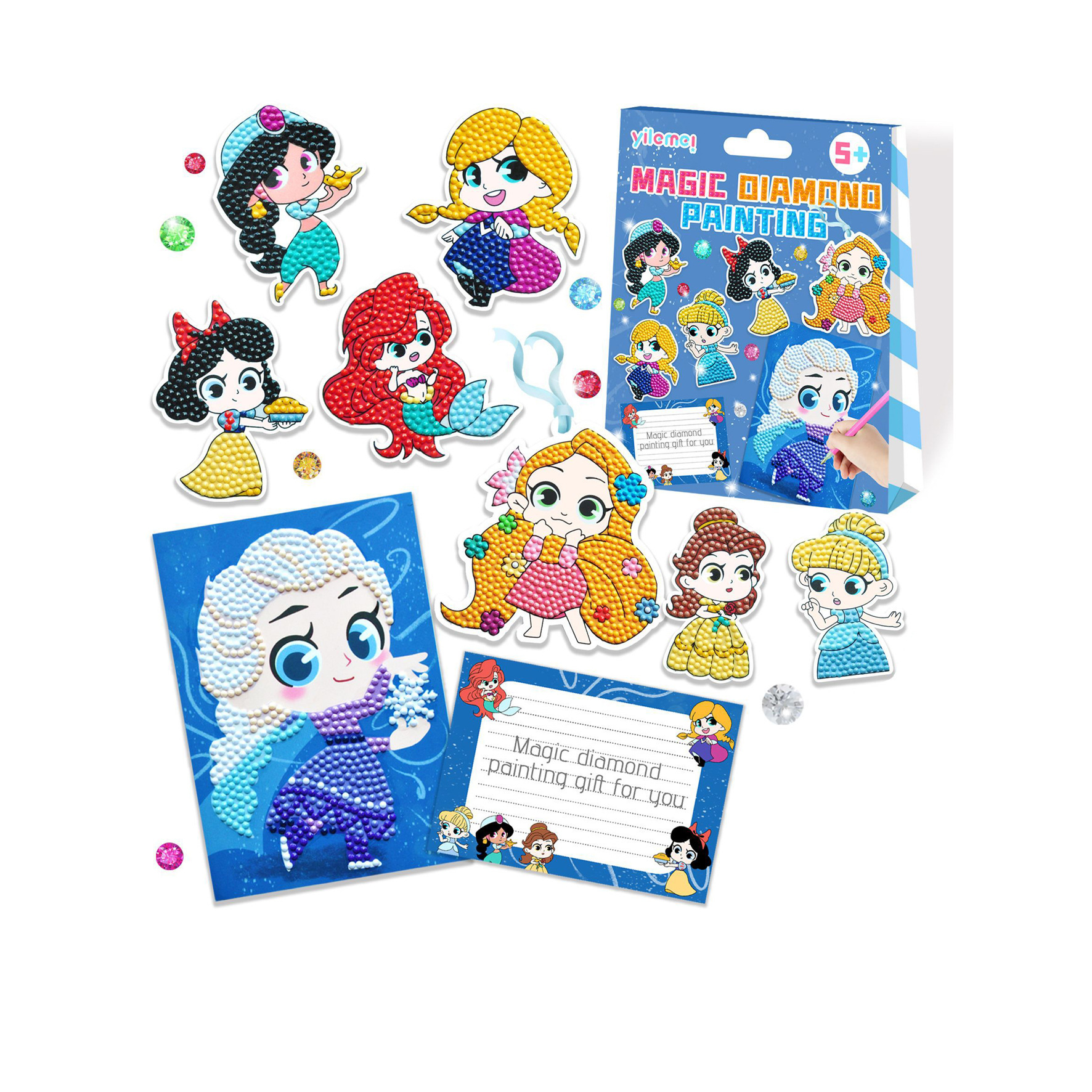 Etiqueta engomada de pintura de diamantes transfronteriza taza de agua refrigerador pegatinas gratis caja de color juego de pegatinas de diamantes de dibujos animados de bricolaje hechos a mano para niños