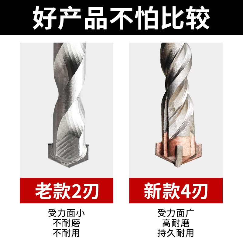 7 unid martillo eléctrico broca traje de dos pozos dos ranuras de mango redondo Cruz cortador cabeza de hormigón taladro de impacto 160mm broca de pared