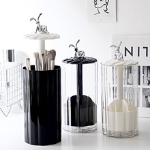 按压化妆刷收纳筒旋转梳妆台桌面化妆品收纳盒眉笔刷子桶自动