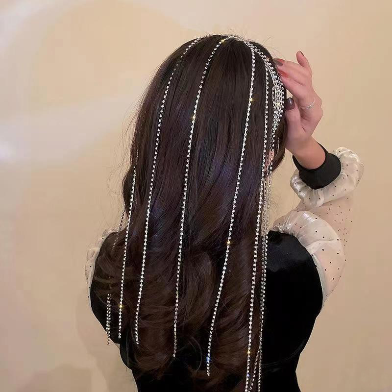 Cadena de cabello trenzado de diamantes de imitación de aleación de color transfronterizo, cadena de trenzas sucias para mujer, borla, cadena de cabello sucia para mujer, banda para el cabello, diadema al por mayor