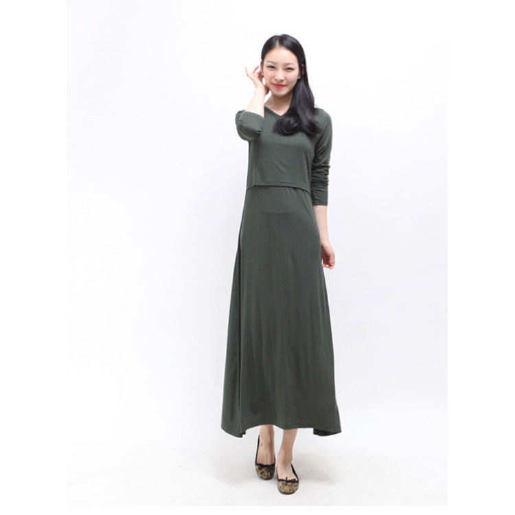妊婦のワンピース春秋は韓国版の授乳と肥料を入れて外出します。|undefined