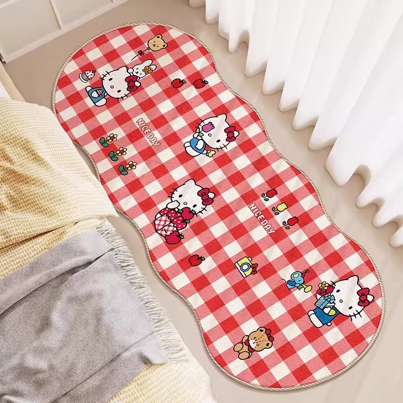 Cute and Adorable Hello Kitty Imitation Cashmere Long Rug, Wear-Resistant and Easy-Care Bedside Rug, Living Room Sofa Rug