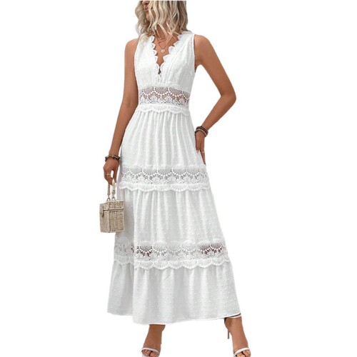 Cross-border 2026 Amazon European and American summer new VCAY women's lace splicing V-neck sleeveless dress
