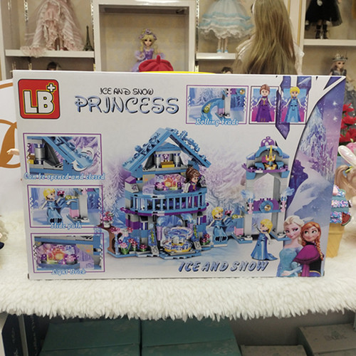 Girls assembled building blocks ice and snow castle princess gift box girls assembled small particle building blocks Elsa toys