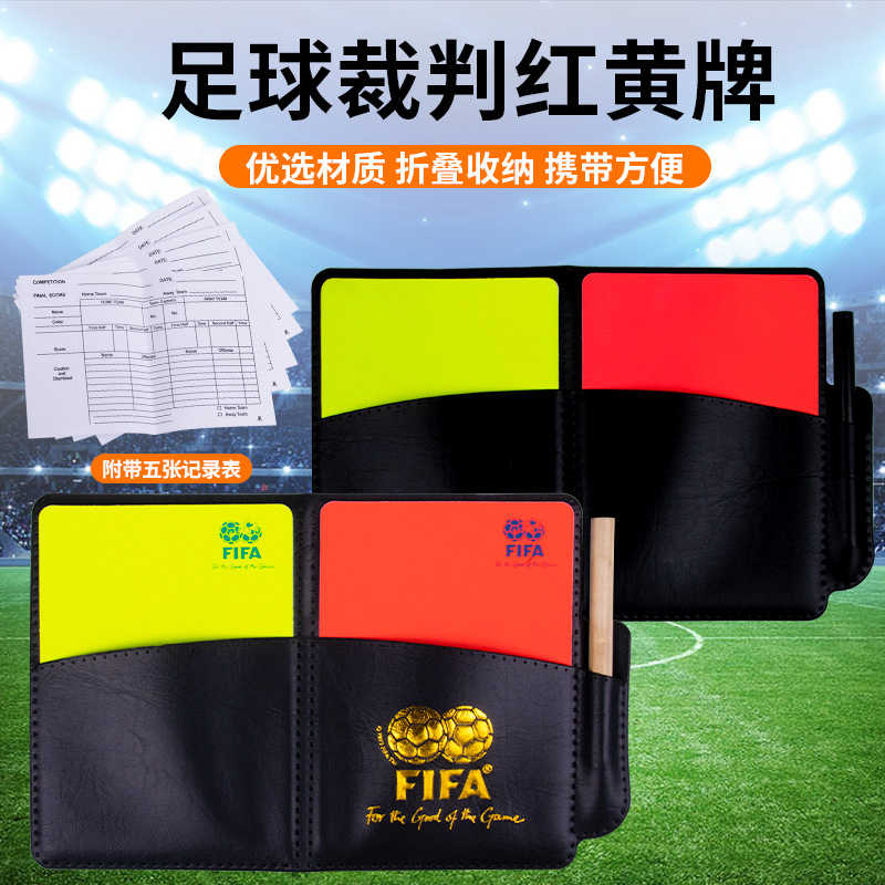 Football Referee Red and Yellow Cards with Record Book, Leather Coach Equipment, Yellow Card, Red Card, Coin Toss Device, Whistle Equipment, Fifa