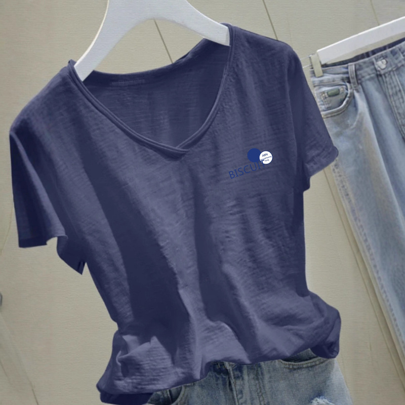 Summer Bamboo Cotton Trendy White Short-Sleeve T-Shirt for Women 2025 New Plus Size V-Neck Loose Design Top