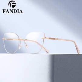 82141 新款素颜无框女士眼镜时尚高清眼镜框近视眼镜工厂批发现货