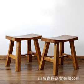 新中式老榆木板凳家用餐桌椅实木多规格换鞋凳圈椅批发餐馆元宝凳