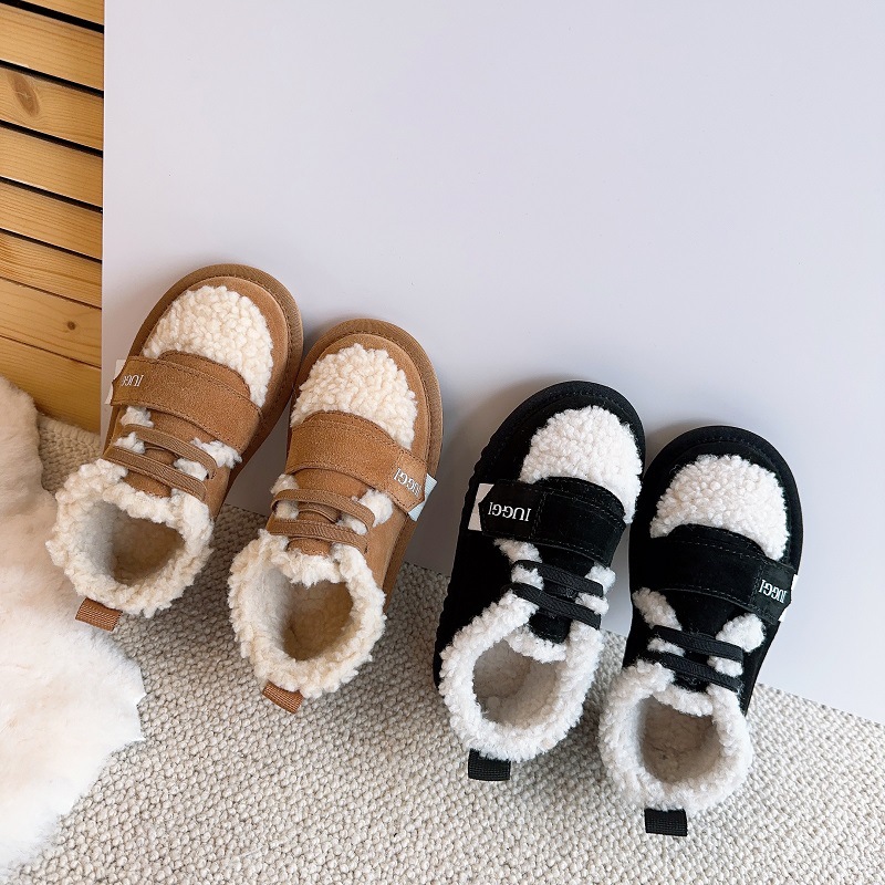 Winter Teddy fleece children's snow boots for men and women, non-skid plush cotton children's shoes, genuine leather_voghion.com
