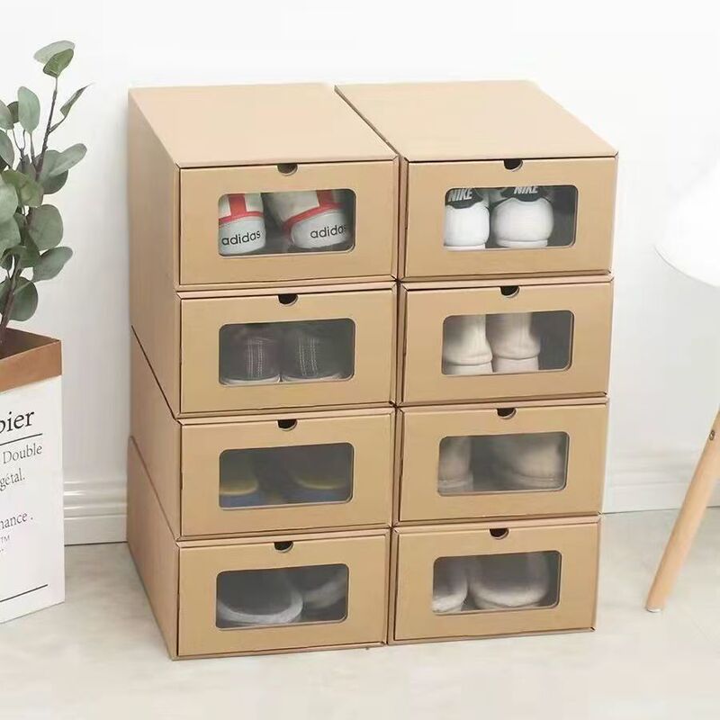 Thickened Kraft Paper Dormitory Box Household Simple Drawer-Type Transparent Shoe Box Carton Dust-Proof Artifact Shoe Storage