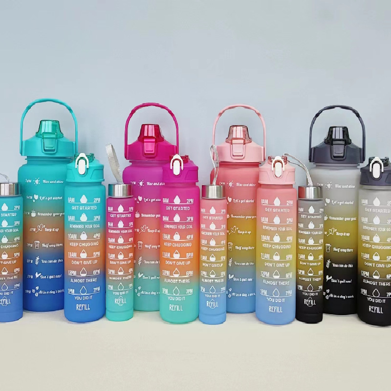 Gradient Frosted Water Cup Large Capacity Outdoor Sports Plastic Cup Straw Water Cup Three-Piece Set Plastic Size Cup Set Gradient Frosted Water Cup Large Capacity Outdoor Sports Plastic Cup Straw Water Cup Three-Piece Set Plastic Size Cup Set
