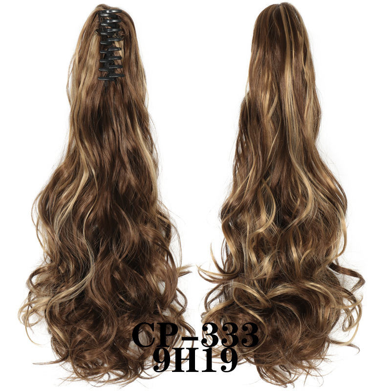 Europa y los Estados Unidos pelucas ondas largas pelucas de fibra química agarrar clip de cabello rizado garra de caballo 8 dientes fábrica de cola de caballo en stock