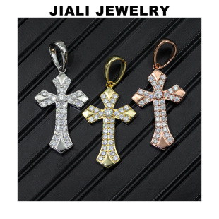 Gd Quan Zhilong Same Style Cross Silver Inlaid Moissanite Metal Long Nightclub Men's Hip-Hop Street Dance European and American Pendant