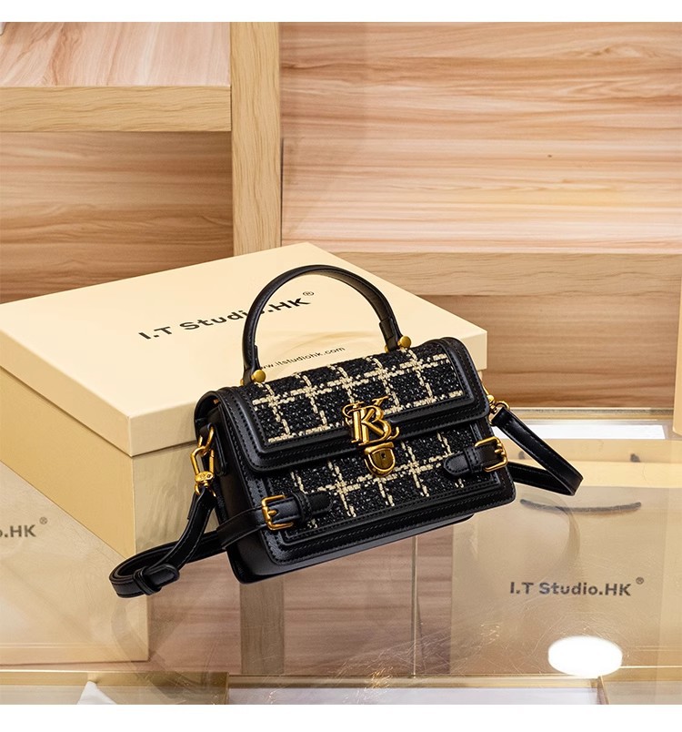 Túi xách tay nữ da thật kiểu retro vuông nhỏ phong cách tiểu thư, đeo chéo một bên vai — đen chi tiết 5
