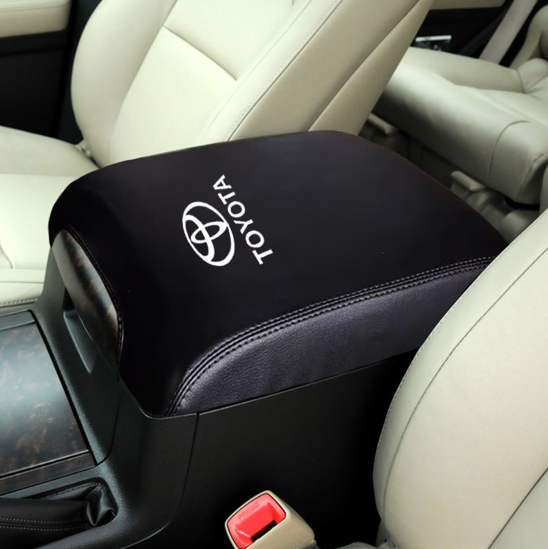 Toyota – Armrest box pad Box Cover for - 2008-2020-black-leather-black-stitching-with-logo