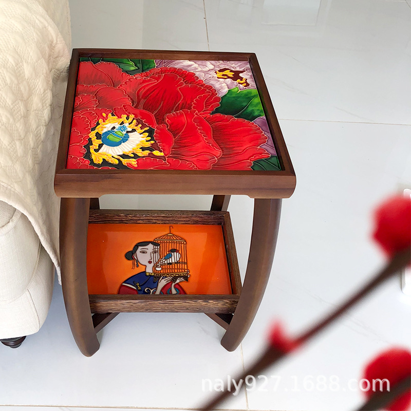 创意折叠桌立体浮雕手绘陶瓷桌支架可收纳不客厅茶几小桌子床头柜
