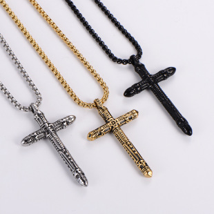 AML personality punk European and American style bullet cross double-sided three-dimensional pendant trendy men's necklace export foreign trade